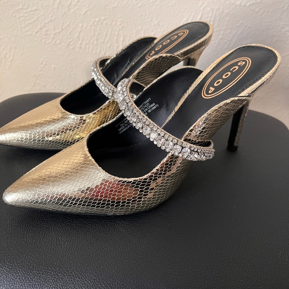 Gold mules heels size 8